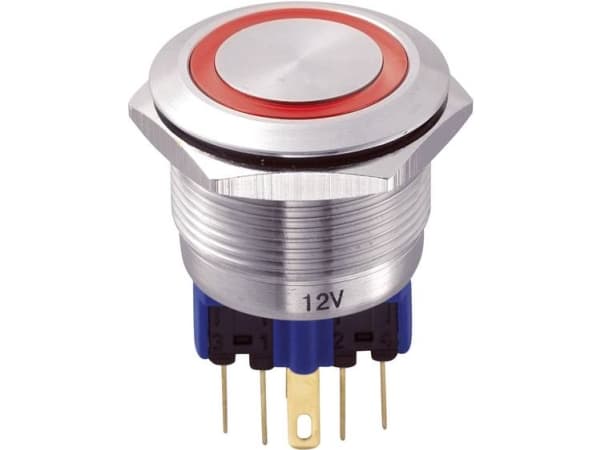 TRU COMPONENTS GQ22-11E/R/12V Kiinteä painonappi 250 V/AC 5 A 1 x On/(On) IP65 Kosketus 1 kpl