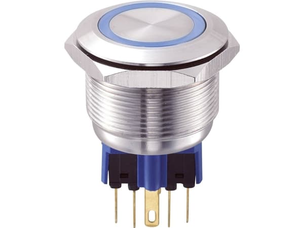 TRU COMPONENTS GQ25-11E/B/12V Hårddragna tryckknappar 250 V/AC 5 A 1 x On/(On) Touching Blå IP65 1 st