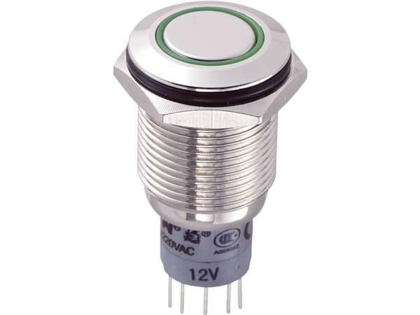 TRU COMPONENTS LAS2GQF-22E/G/12V/N/P Hårddragna tryckknappar 250 V/AC 3 A 2 x On/(On) Touching Grön 1 st