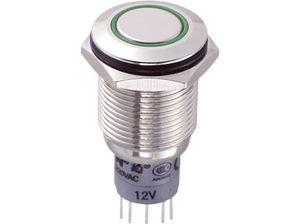 TRU COMPONENTS LAS2GQF-22E/G/12V/N/P Hårddragna tryckknappar 250 V/AC 3 A 2 x On/(On) Touching Grön 1 st