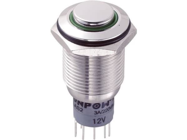 TRU COMPONENTS LAS2GQH-22E/G/12V/S/P Kiinteä painike 250 V/AC 3 A 2 x On/(On) IP65 Kosketus 1 kpl