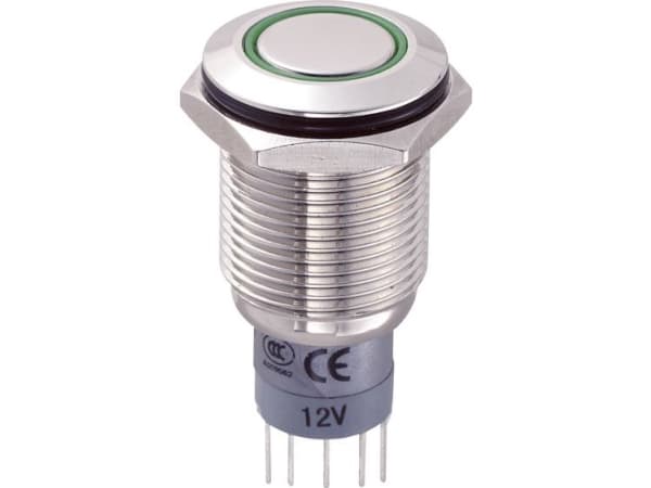 TRU COMPONENTS LAS2GQF-11ZE/G/12V/N/P Hårddragna tryckvakter 250 V/AC 3 A 1 x On/On Klickande Grön IP67 1 st