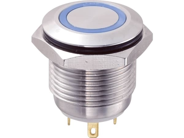 TRU COMPONENTS GQ16F-10E/J/B/B/12V Hårddragna tryckknappar 48 V/DC 2 A 1 x Av/(På) Beröring Blå IP65 1 st