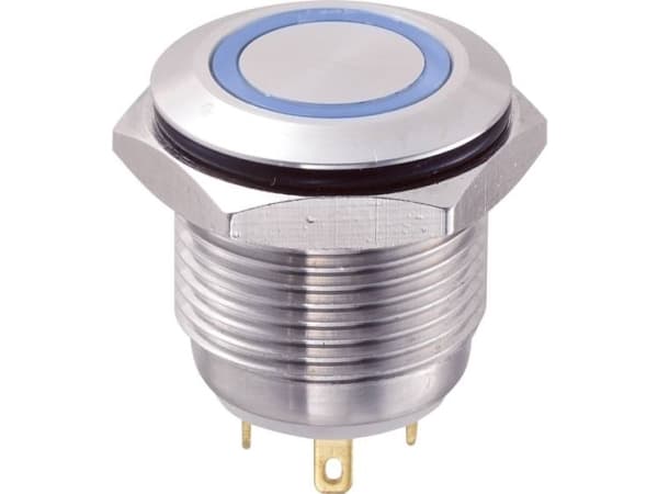TRU COMPONENTS GQ16F-10E/J/B/B/12V Hårddragna tryckknappar 48 V/DC 2 A 1 x Av/(På) Beröring Blå IP65 1 st