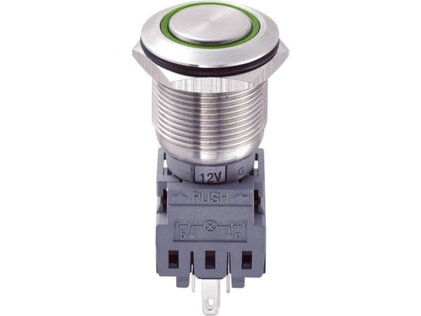 TRU COMPONENTS LAS1-BGQ-11E/G/12V Hårddragna tryckknappar 250 V/AC 5 A 1 x av/(på) beröring Grön IP67 1 st