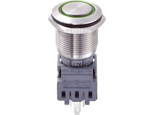 TRU COMPONENTS LAS1-BGQ-11E/G/12V Hårddragna tryckknappar 250 V/AC 5 A 1 x av/(på) beröring Grön IP67 1 st