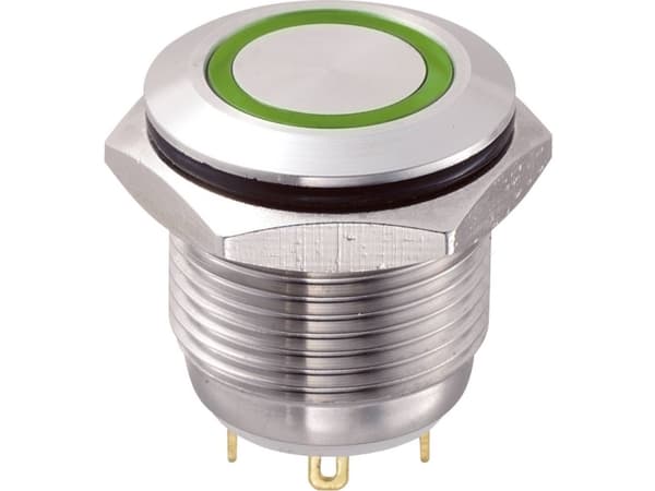 TRU COMPONENTS GQ16F-10E/J/G/G/12V Hårddragna tryckknappar 48 V/DC 2 A 1 x Av/(På) Beröring Grön IP65 1 st