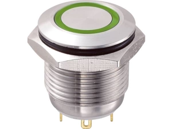 TRU COMPONENTS GQ16F-10E/J/G/G/12V Hårddragna tryckknappar 48 V/DC 2 A 1 x Av/(På) Beröring Grön IP65 1 st