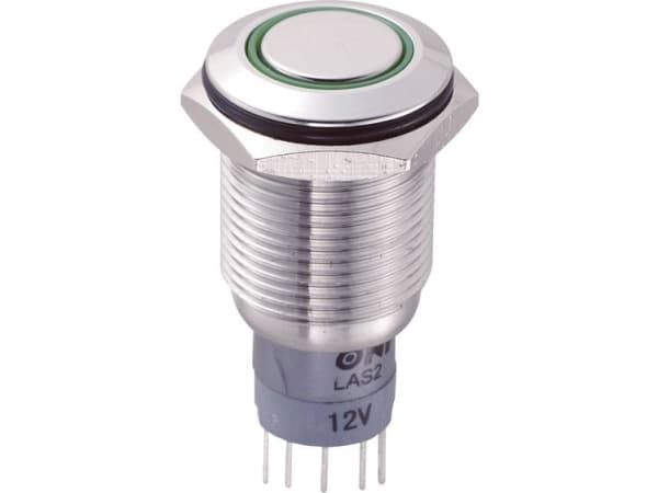 TRU COMPONENTS LAS2GQF-11E/G/12V/S/P Kiinteä painike 250 V/AC 3 A 1 x On/(On) Kosketus 1 kpl