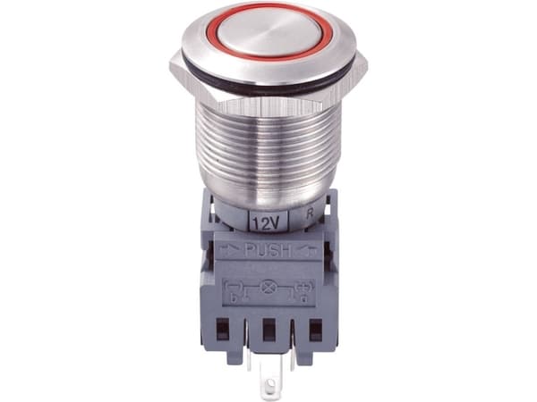 TRU COMPONENTS LAS1-BGQ-11ZE/R/12V Hårddragna tryckknappar 250 V/AC 5 A 1 x av/på klickande röd IP67 1 st