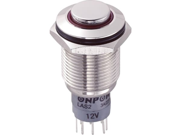 TRU COMPONENTS LAS2GQH-22E/R/12V/N/P Hårddragna tryckknappar 250 V/AC 3 A 2 x On/(On) Touching Röd 1 st
