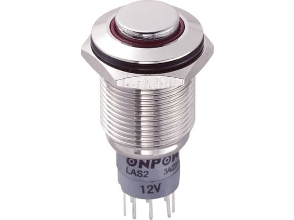 TRU COMPONENTS LAS2GQH-22E/R/12V/N/P Hårddragna tryckknappar 250 V/AC 3 A 2 x On/(On) Touching Röd 1 st