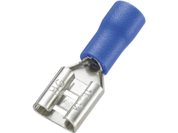 TRU COMPONENTS 745194 Fladstik-kabelsko Stikbredde: 6,4 mm Stiktykkelse: 0,8 mm 180 ° Delvist isoleret Blå 100 stk