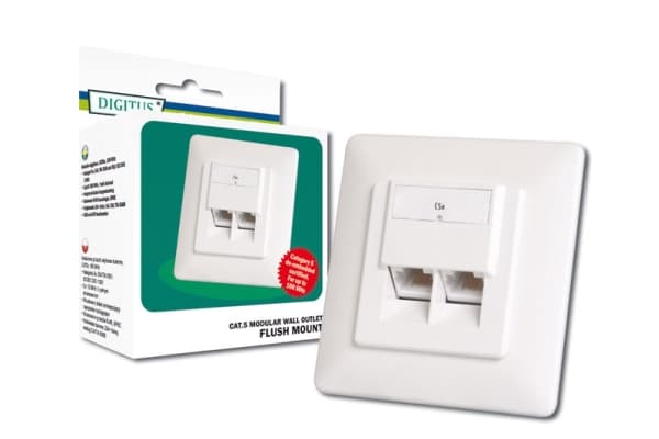 DIGITUS DN-9001-N - Strömuttag - väggmontering - CAT 5e - STP - RJ-45 X 2 - RAL 9010