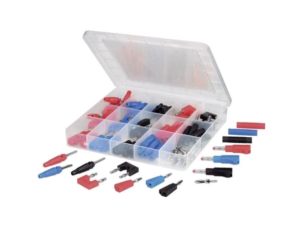 VOLTCRAFT SUBP84-03 Laboratoriestik Stift-diameter: 4 mm Sort, Rød, Blå , Sølv 84 stk