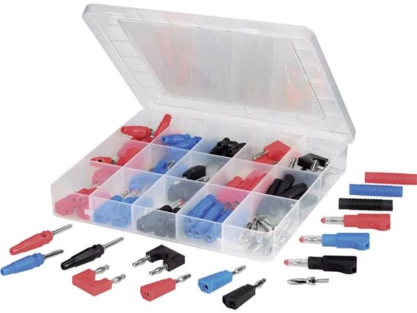 VOLTCRAFT SUBP84-03 Laboratoriestik Stift-diameter: 4 mm Sort, Rød, Blå , Sølv 84 stk