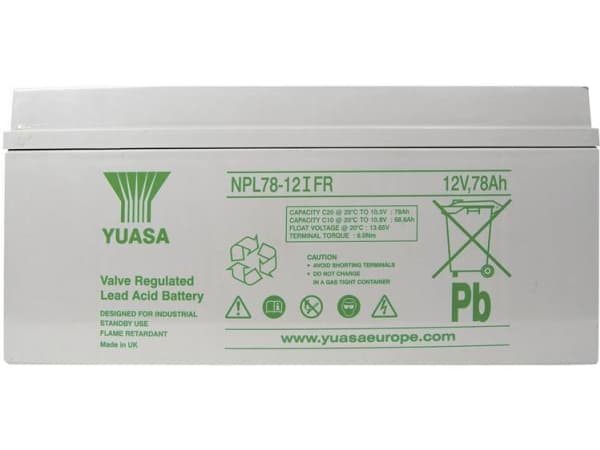 Yuasa NPL78-12 YUANPL78-12IFR Lyijyakku 12 V 78 Ah Lyijyakku (B x K x S) 380 x 174 x 166 mm M8 ruuviliitäntä Huoltovapaa