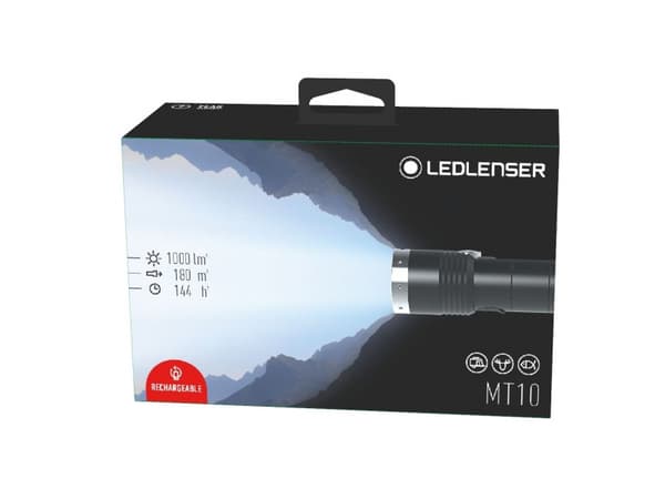 LEDLENSER Ladattava taskulamppu, jossa on tarkennus, kolme kirkkaustasoa (1000/200/10 lumenia), sis. pariston, IP54