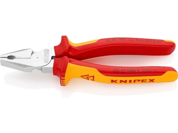 Knipex 02 06 200, Lineman-tång, 2,5 cm, Stål, Plast, Orange, Röd, 200 mm