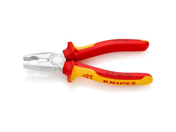 Knipex KP-0306180, Kombinasjonstang, Beskyttelse mot elektrostatisk utladning (ESD), Kromvanadiumstål, Plast, Rød, Gult, 1000 V