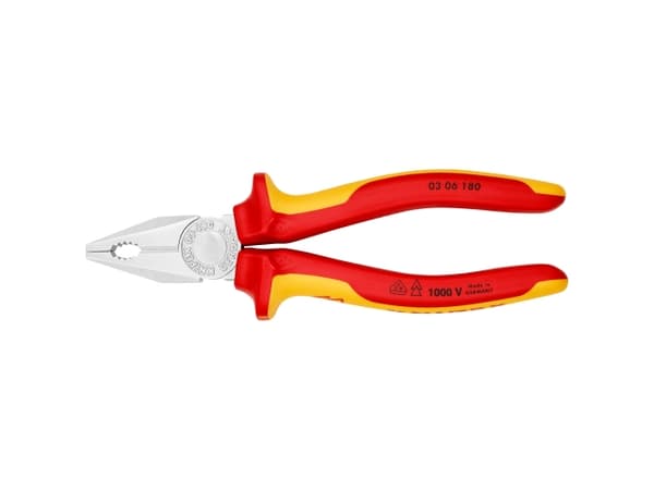 Knipex KP-0306180, Kombinasjonstang, Beskyttelse mot elektrostatisk utladning (ESD), Kromvanadiumstål, Plast, Rød, Gult, 1000 V