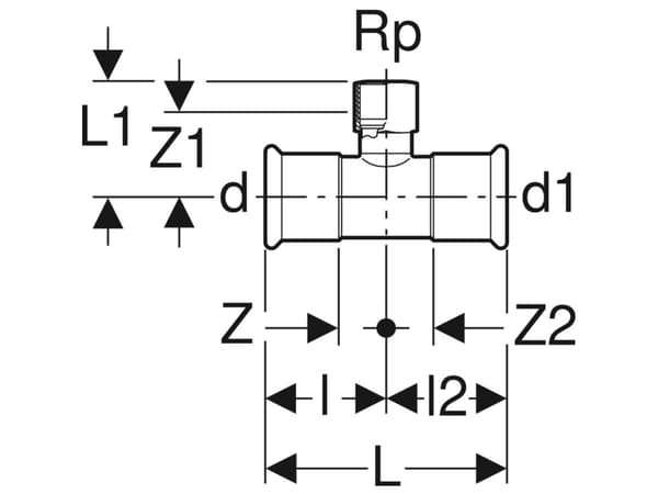 Geb. Mapress FZ T-kappale 42x1 - Geberit Mapress FZ T-kappale sisäkierre d42mm Rp1 d1=42mm Rp1 d1=42mm