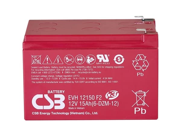 CSB Battery EVH 12150 Blybatteri 12 V 15 Ah Blyfleece (B x H x T) 151 x 102 x 98 mm Fladstik 6,35 mm Cyklusstabilt, Vedligeholdelsesfri, Lav selvafla