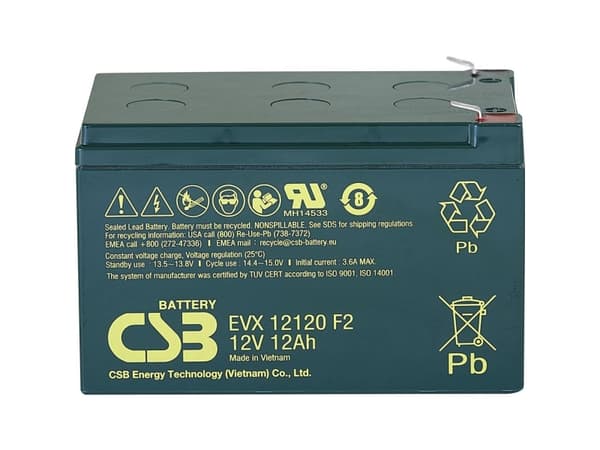 CSB Battery EVX 12120 Blybatteri 12 V 12 Ah Blyfleece (B x H x T) 151 x 100 x 98 mm Fladstik 6,35 mm Cyklusstabilt, Vedligeholdelsesfri, Lav selvafla