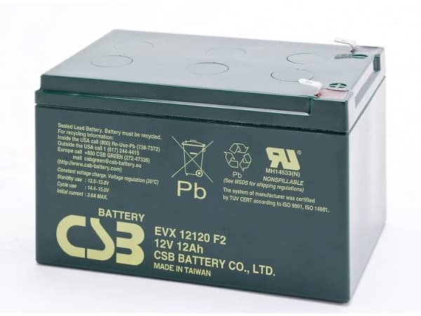 CSB Battery EVX 12120 Blybatteri 12 V 12 Ah Blyfleece (B x H x T) 151 x 100 x 98 mm Fladstik 6,35 mm Cyklusstabilt, Vedligeholdelsesfri, Lav selvafla