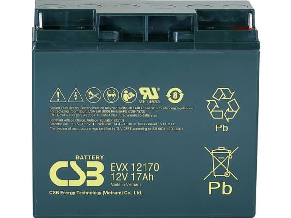 CSB Battery EVX 12170 Blybatteri 12 V 17 Ah Blyfleece (B x H x T) 181 x 167 x 76 mm M5 skruetilslutning Cyklusstabilt, Vedligeholdelsesfri, Lav selva