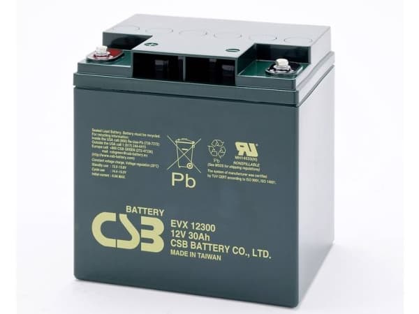 CSB Battery EVX 12300 Blybatteri 12 V 30 Ah Blyfleece (B x H x T) 166 x 175 x 125 mm M5 skruetilslutning Cyklusstabilt, Vedligeholdelsesfri, Lav selv