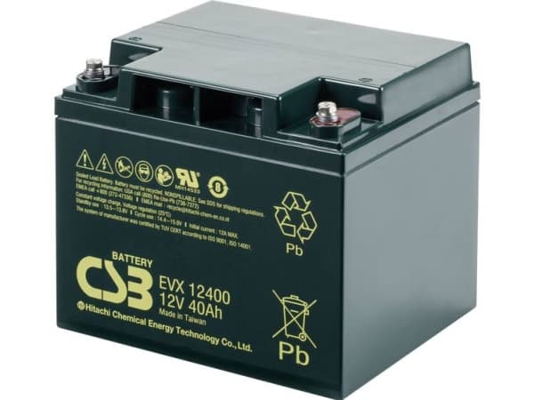 CSB Battery EVX 12400 Blybatteri 12 V 40 Ah Blyfleece (B x H x T) 197 x 170 x 165 mm M5 skruetilslutning Cyklusstabilt, Vedligeholdelsesfri, Lav selv