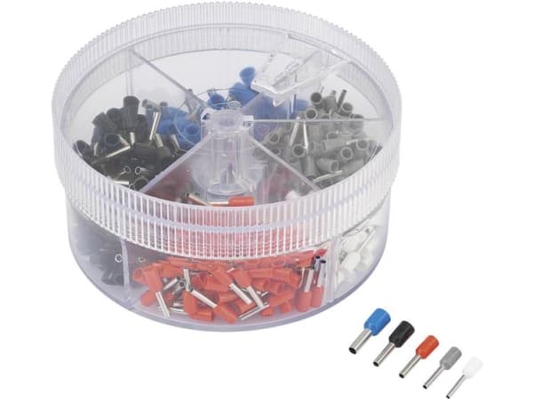 TRU COMPONENTS 737074 Kabelsko-sortiment 0.5 mm², 0.75 mm², 1 mm², 1.5 mm², 2.5 mm² Delvist isoleret Hvid, Grå, Rød, Sort, Blå 400 stk