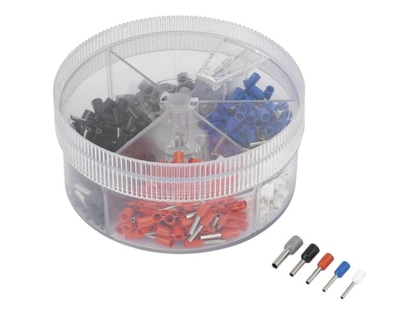 TRU COMPONENTS 739872 Kabelsko-sortiment 0.5 mm², 0.75 mm², 1 mm², 1.5 mm², 2.5 mm² Delvist isoleret Hvid, Blå , Rød, Sort, Grå 400 stk