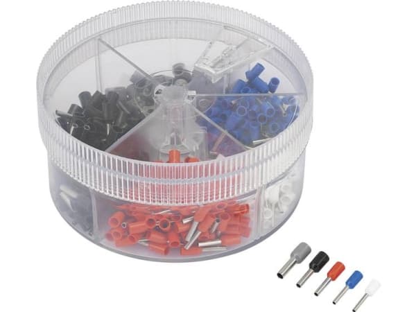 TRU COMPONENTS 739872 Kabelsko-sortiment 0.5 mm², 0.75 mm², 1 mm², 1.5 mm², 2.5 mm² Delvist isoleret Hvid, Blå , Rød, Sort, Grå 400 stk