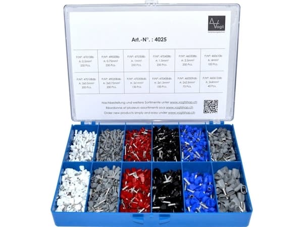 Vogt Verbindungstechnik 4025 Kabelsko-sortiment 0.5 mm², 4 mm² Delvist isoleret Hvid, Grå, Rød, Sort, Blå 2065 stk