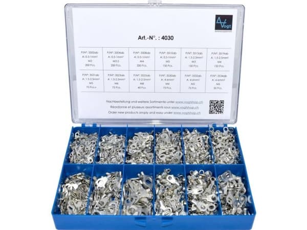Vogt Verbindungstechnik 4030 Ringkabelsko-sortiment 0.50 mm² - 6 mm² Sølv 1440 stk