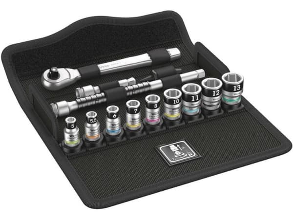 Wera 8100 SA 12 HF, Pistorasiasarja, Musta, Kromi, Monivärinen, Hylsyavaimen kahva, 1 kpl, 1/4", 5,5.5,6,7,8,10,11,12,13 mm