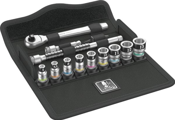 Wera 8100 SA 12 HF, Pistorasiasarja, Musta, Kromi, Monivärinen, Hylsyavaimen kahva, 1 kpl, 1/4", 5,5.5,6,7,8,10,11,12,13 mm