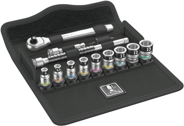 Wera 8100 SA 12 HF, Pistorasiasarja, Musta, Kromi, Monivärinen, Hylsyavaimen kahva, 1 kpl, 1/4", 5,5.5,6,7,8,10,11,12,13 mm