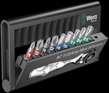 Wera Bit-Check 10 Zyklop Mini 1 - Skralleskrutrekker med bitsett - 10 deler - 65 N·m