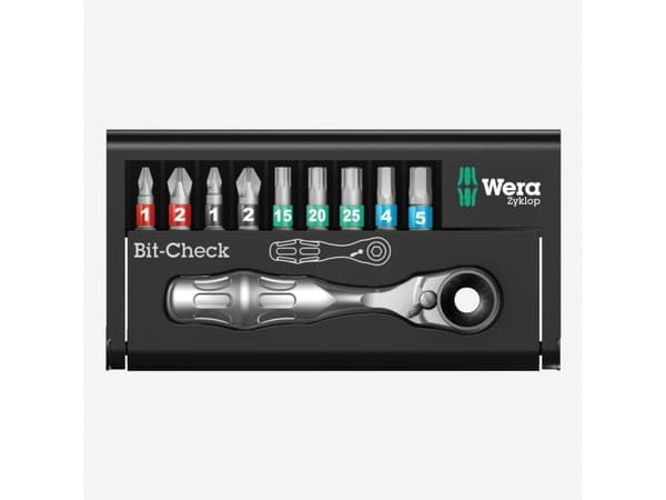 Wera Bit-Check 10 Zyklop Mini 1 - Skralleskrutrekker med bitsett - 10 deler - 65 N·m
