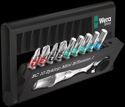 Wera Bit-Check 10 Zyklop Mini 1 - Skralleskrutrekker med bitsett - 10 deler - 65 N·m