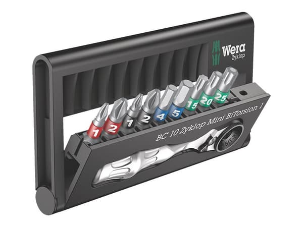 Wera Bit-Check 10 Zyklop Mini 1 - Skralleskrutrekker med bitsett - 10 deler - 65 N·m