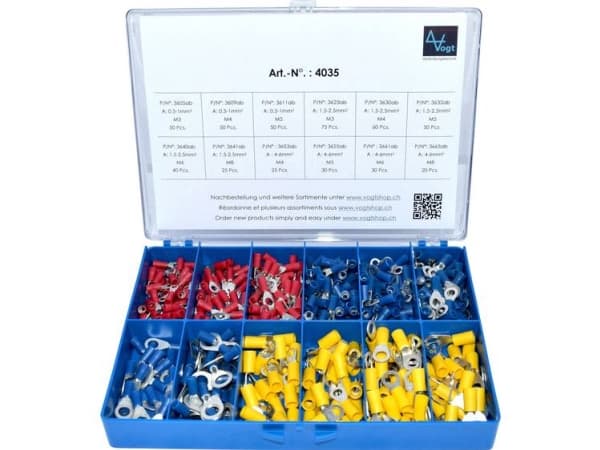 Vogt Connectungstechnik 4035 Assortment Of Ring Cable Lugs 0.50 Mm² - 6 Mm² Red, Blue, Yellow 505 Pcs