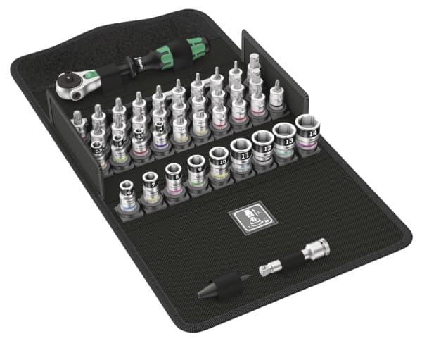 Wera 8100 SA All-in, Hylsnyckeluppsättning, 42 styck, Svart, Krom, Grön, Handtag till hylsnyckel, 1 styck, 1/4"