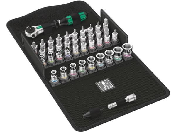 Wera 8100 SA All-in, Hylsnyckeluppsättning, 42 styck, Svart, Krom, Grön, Handtag till hylsnyckel, 1 styck, 1/4"