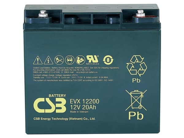 CSB Battery EVX 12200 Blybatteri 12 V 20 Ah Blyfleece (B x H x T) 181 x 167 x 76 mm M5 skruetilslutning Cyklusstabilt, Vedligeholdelsesfri, Lav selva