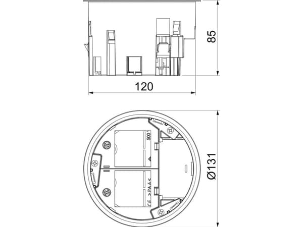 OBO Installationsdåse MT R2 1-1, ø120mm, højde 85 mm, monteres i UD GES R2 indstøbningsdåse eller direkte i hævet gulve.
