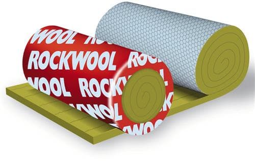 ROCKWOOL Lamelmåtte 20 mm afsluttet med armeret alufolie til varme- og kondensisolering af ventilationskanaler. Dimension 1x10 m, areal 10m².